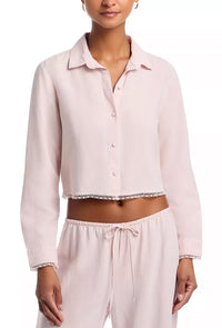 Bella Dahl Long Sleeve Cropped Shirt With Trim Top in ballet pink - women's long sleeve top