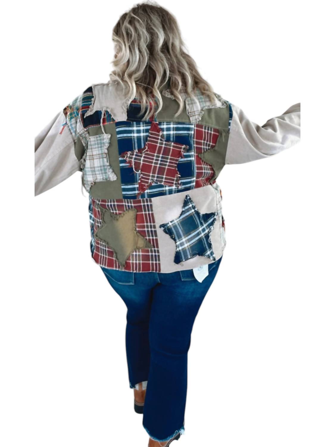 Oli & Hali - Care Free Plaid Patch Button Down Jacket