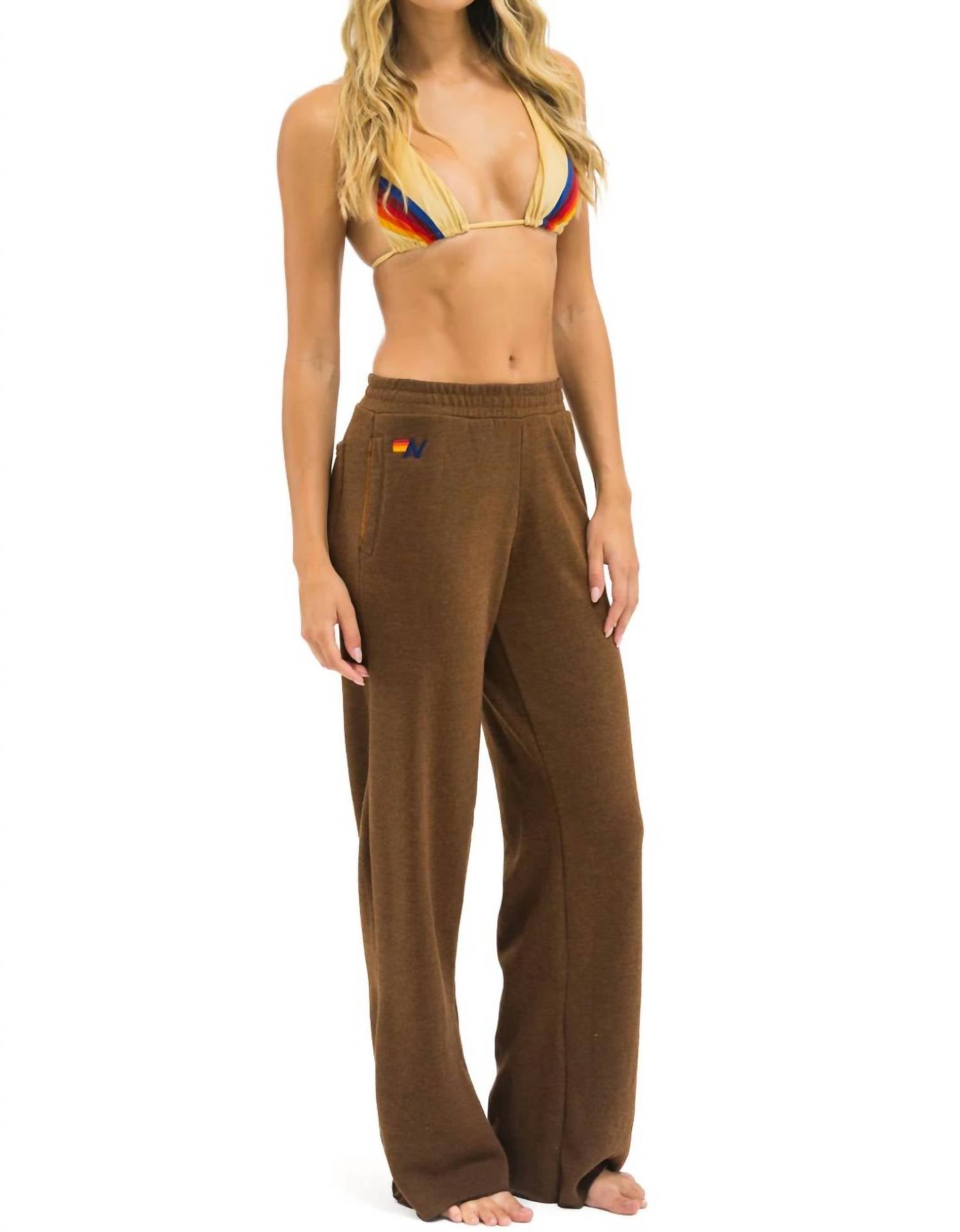 AVIATOR NATION Five Stripe Wide Leg Sweatpants in chocolate - women's pants - view 4