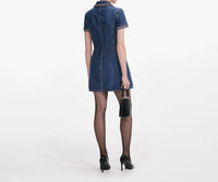 Self-Portrait - Denim Crystal Trim Collared Mini Dress