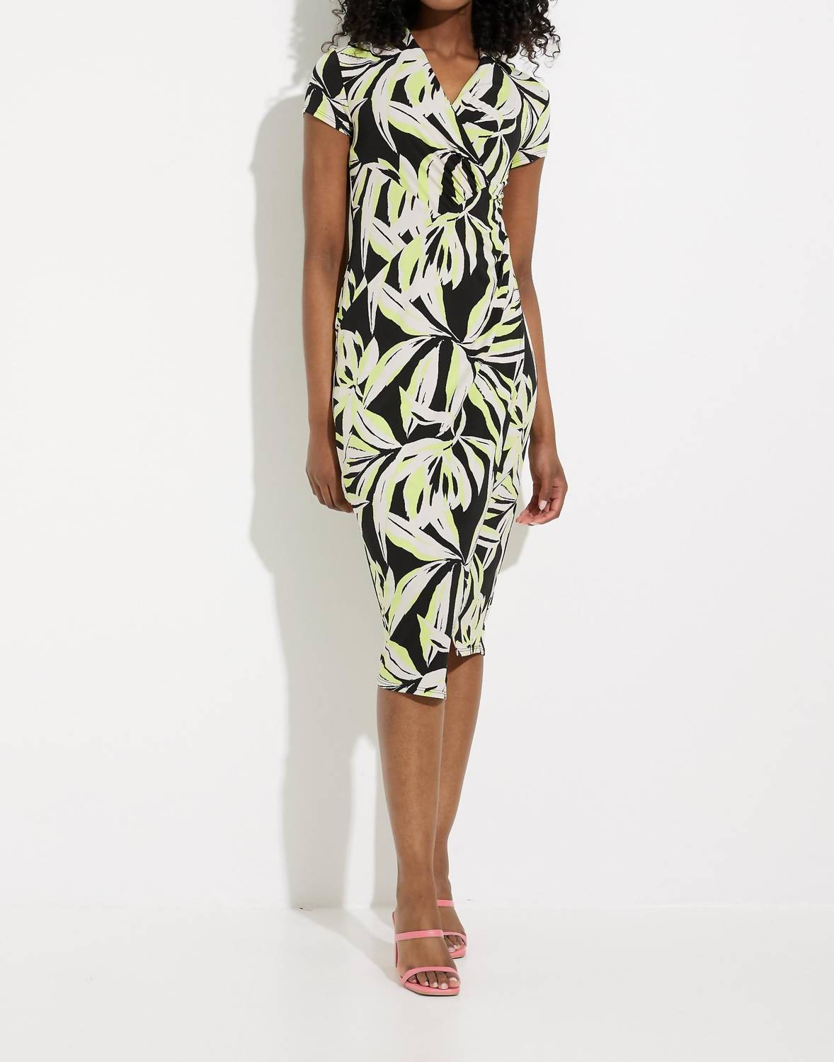 Joseph Ribkoff Cap Sleeve Wrap Dress in black multi - women's dress