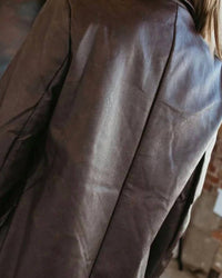 LE LIS Faux Leather Long Coat in brown - women's jacket - detail view