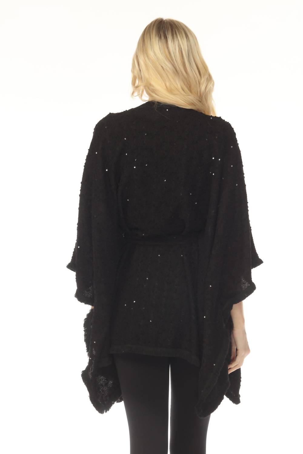Joseph Ribkoff Sequined Bouclé Belted Cover Up Top in black - women's swimwear - alternate view