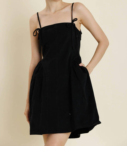 Aureum - Bow Trim Denim Mini Dress