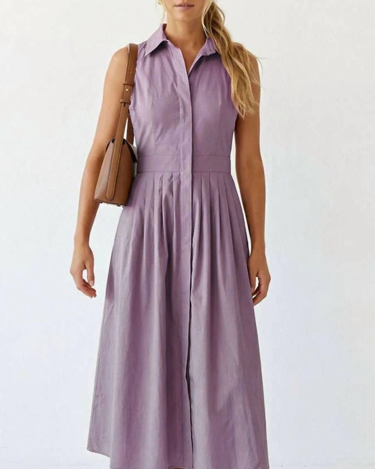 naked zebra Sleeveless Midi Shirt Dress in lilac - women's dress - detail view