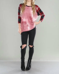 Crepas - Plaid Sleeve Fleece Jersey Tee
