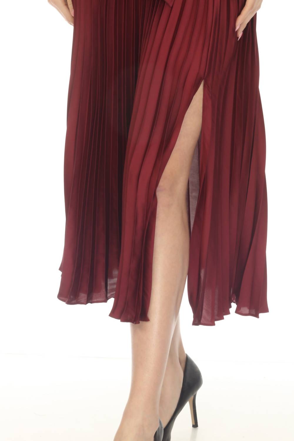 Joseph Ribkoff - Pleated Satin Belted Midi Dress