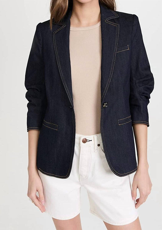 Women Khloe Single Button Stylish Sleeve Denim Blazer