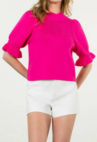 Thml - Pointelle Knit Puff Sleeve Top