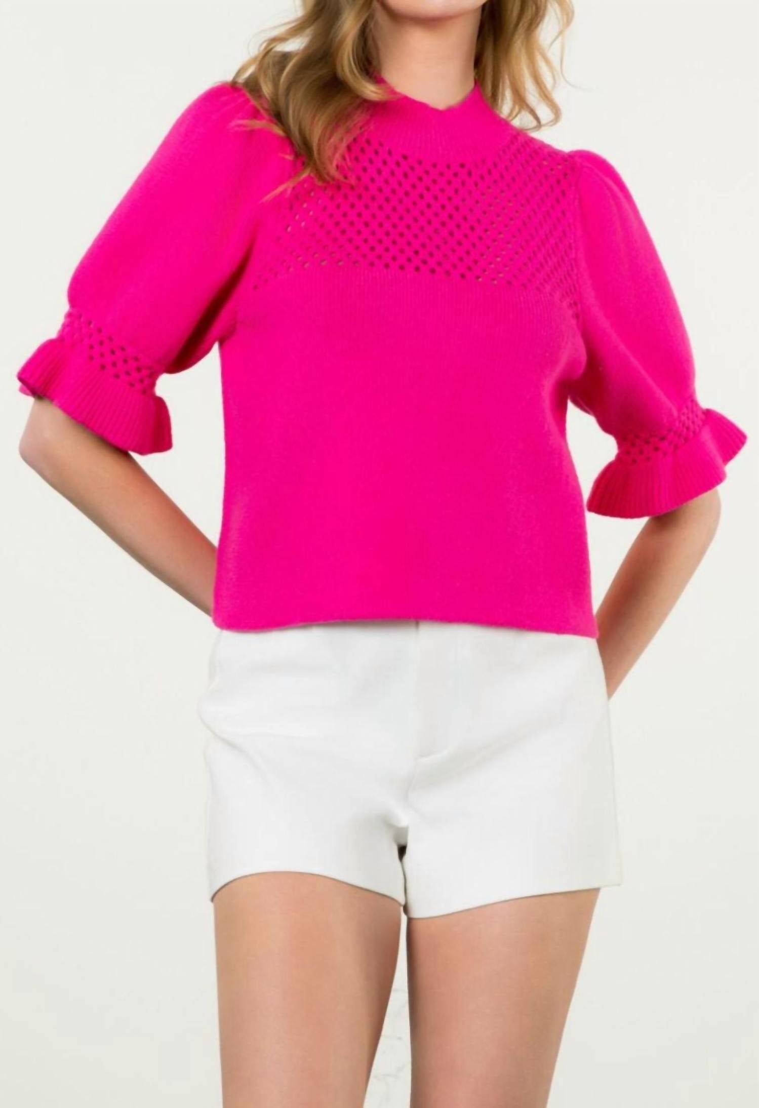 Thml - Pointelle Knit Puff Sleeve Top