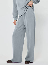 Current Air - Cowl Neck Pullover Sweatshirt And Wide Leg Pants Set