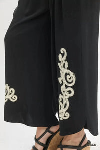 Umgee - Linen Embroidered Wide-leg Boho Pants