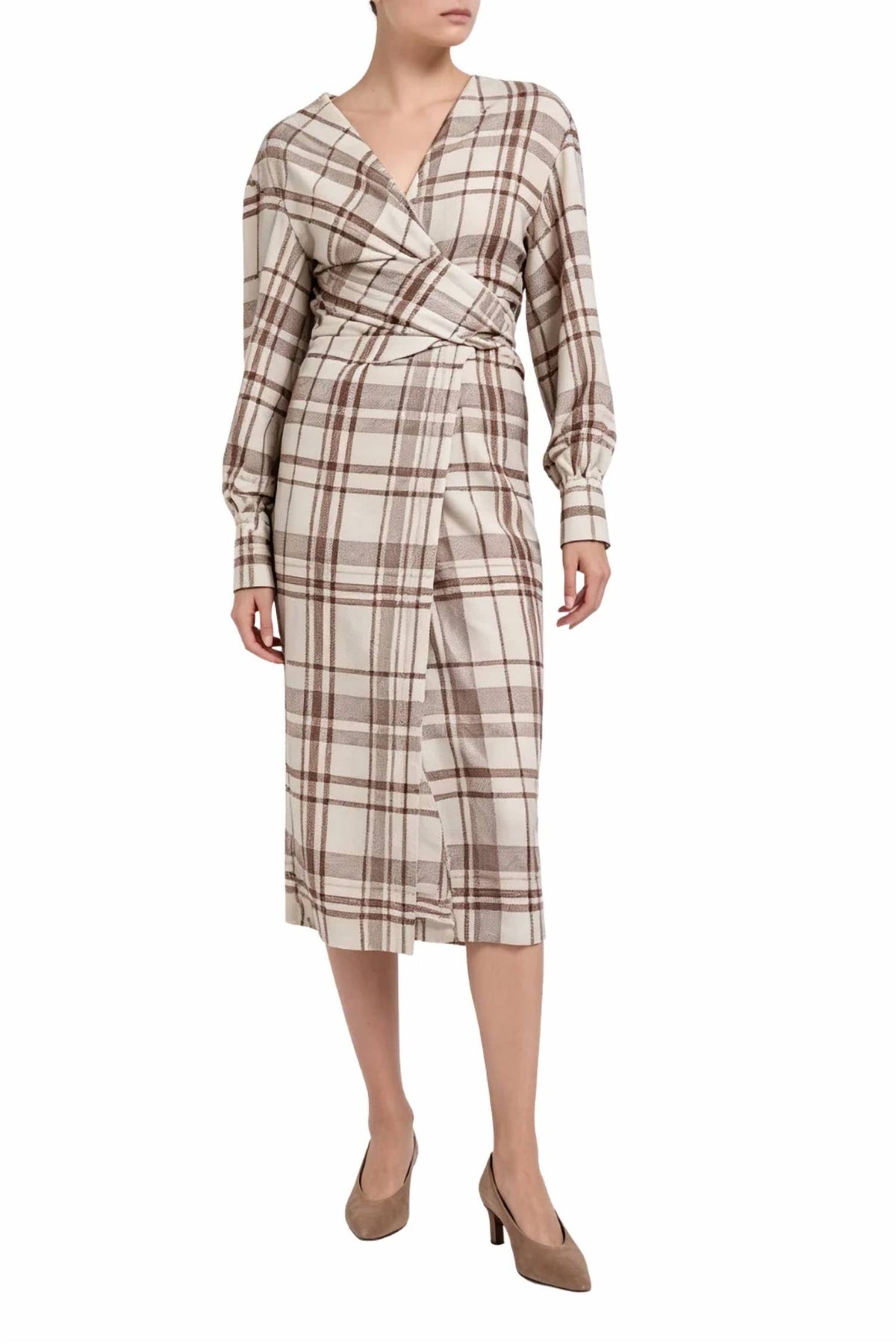 Brunello Cucinelli - Plaid Wrap-effect Midi Dress