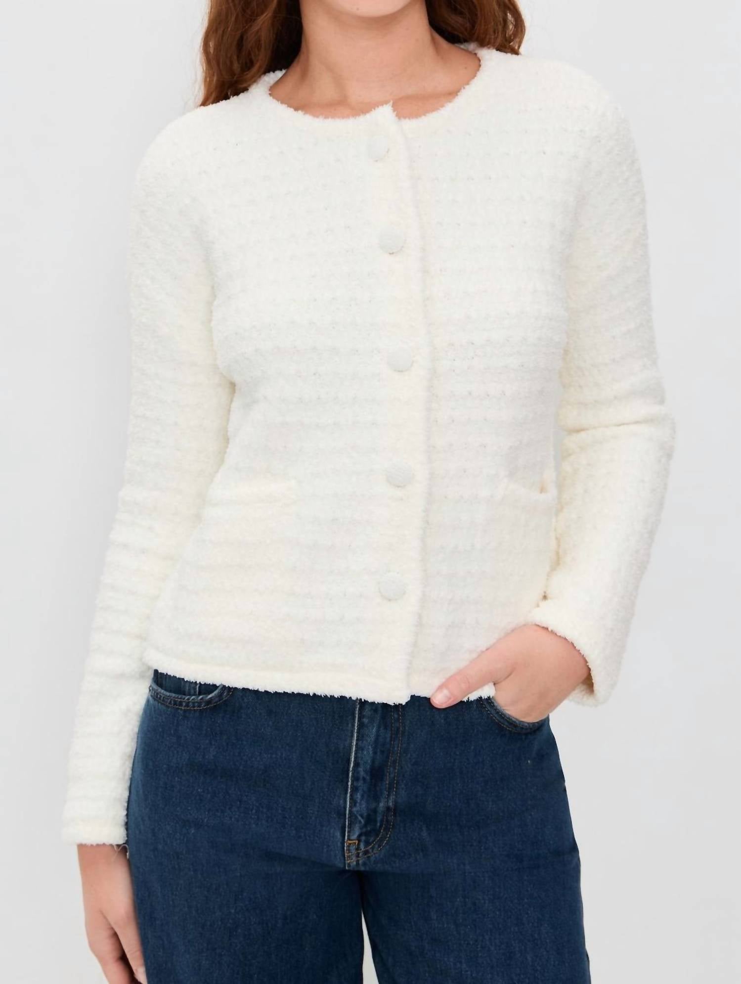 BAREFOOT DREAMS Cozychic Textured Button Front Cardigan in pearl - women's cardigan