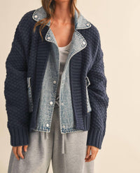 Klesis - Cora Denim Contrast Cable Knit Sweater
