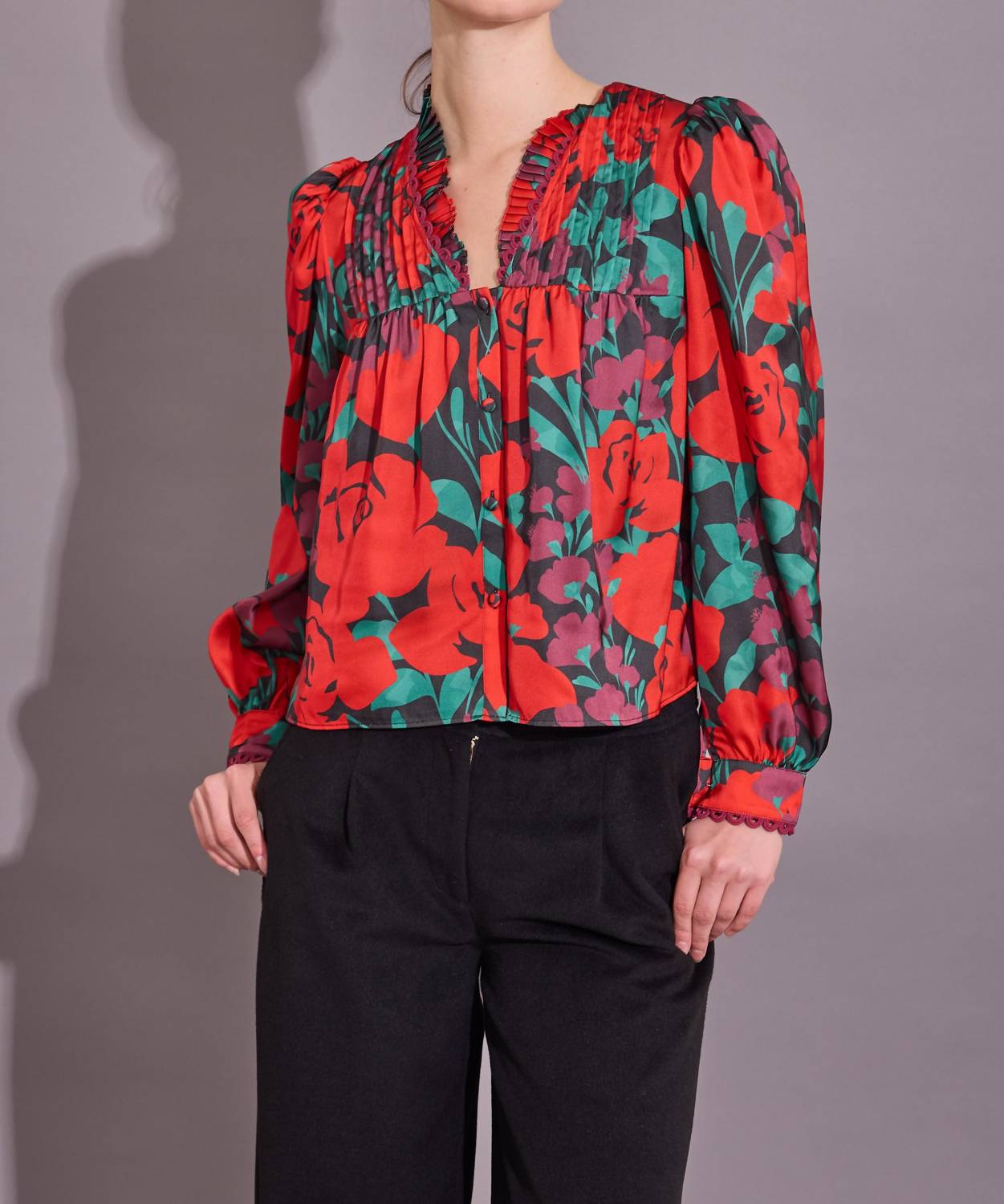 Alden Adair Oliver Long Sleeve Top in legacy floral leaf - women's blouse - view 6