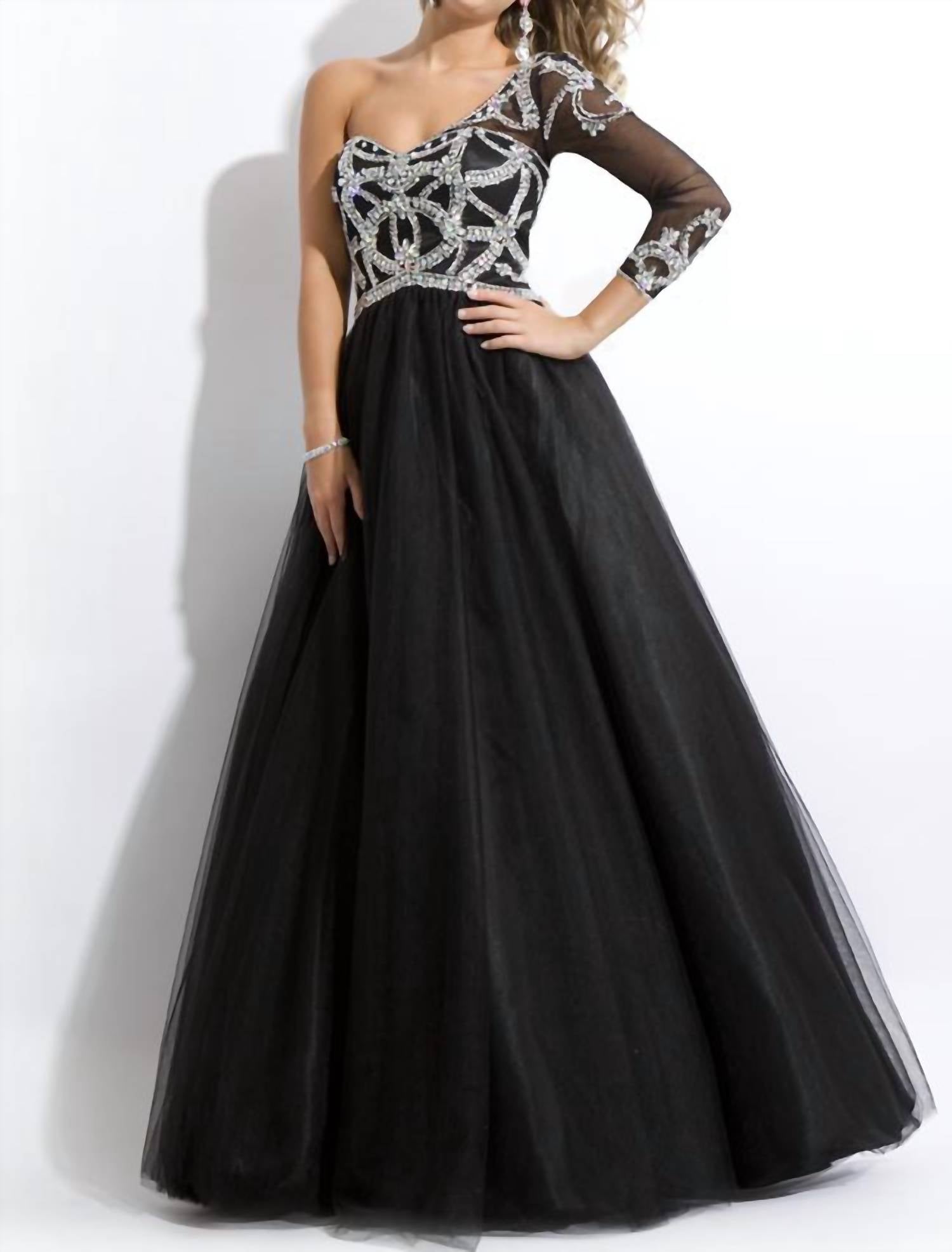 Rachel Allan - One Shoulder Three Quarter Length Sleeve Dress