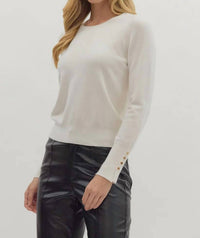 Entro - Solid Button Detail Cuff Long Sleeve Top