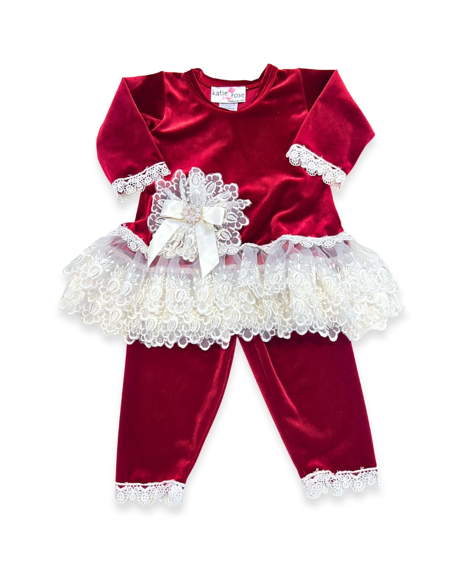 Katie Rose - Girl's 2-Piece Velvet Tunic Top With Lace Set