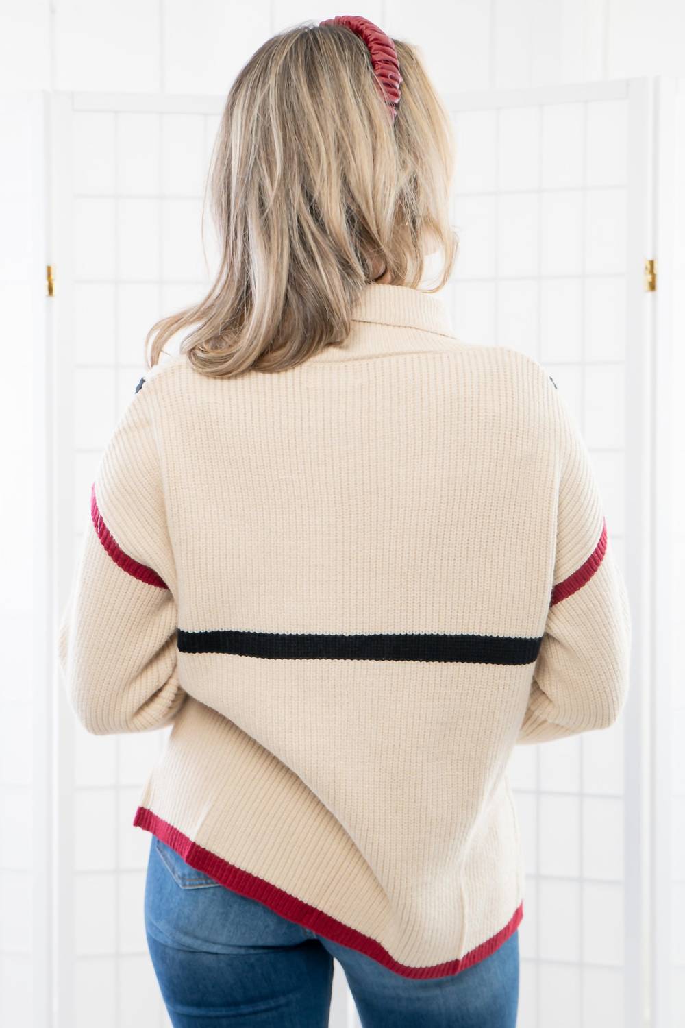 Lula The Label - Quarterback Keeper Contrast Quarter Zip Sweater