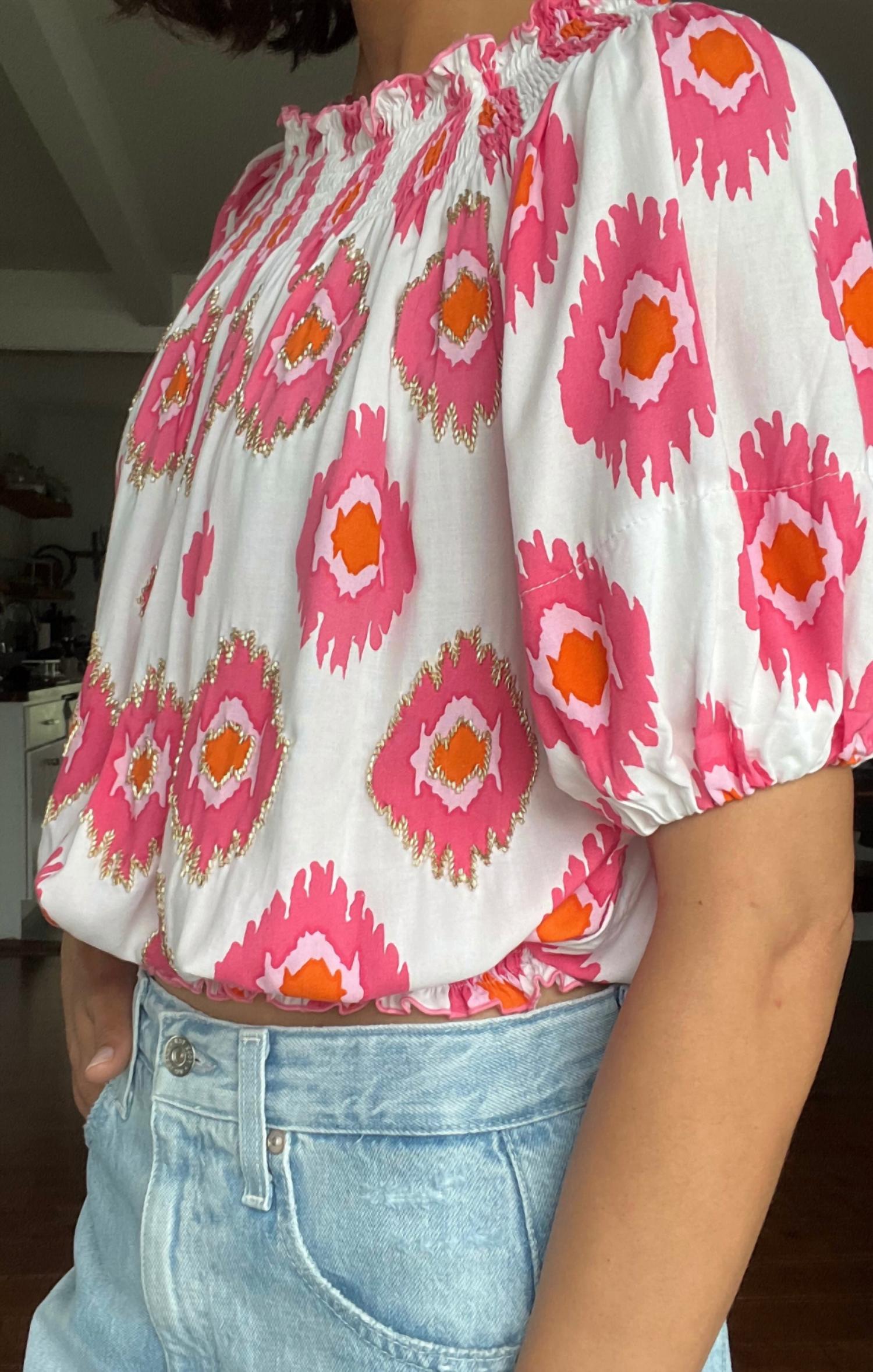 Mint Exclusives Ikat Dye Aloha Top in pink - women's blouse - alternate view