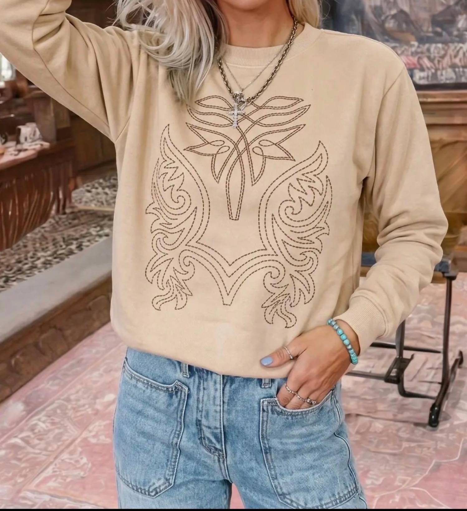 Fashionworks - Western boot stitch sweatshirt