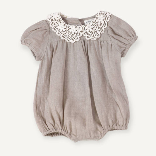 Viverano Organics - Girls' Laced Collar Linen Romper