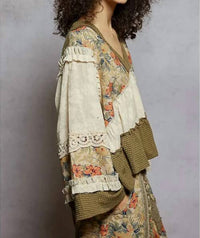 Pol - Earth-Toned Patchwork Peasant Top