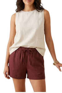 Fun 2 Fun - Linen Blend Elastic Waist Short