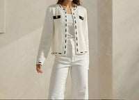 ABLE Contrast Trim Cardigan in white black - women's cardigan - alternate view