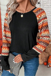 Lovesoft - Print Raglan Patchwork Long Sleeve Top