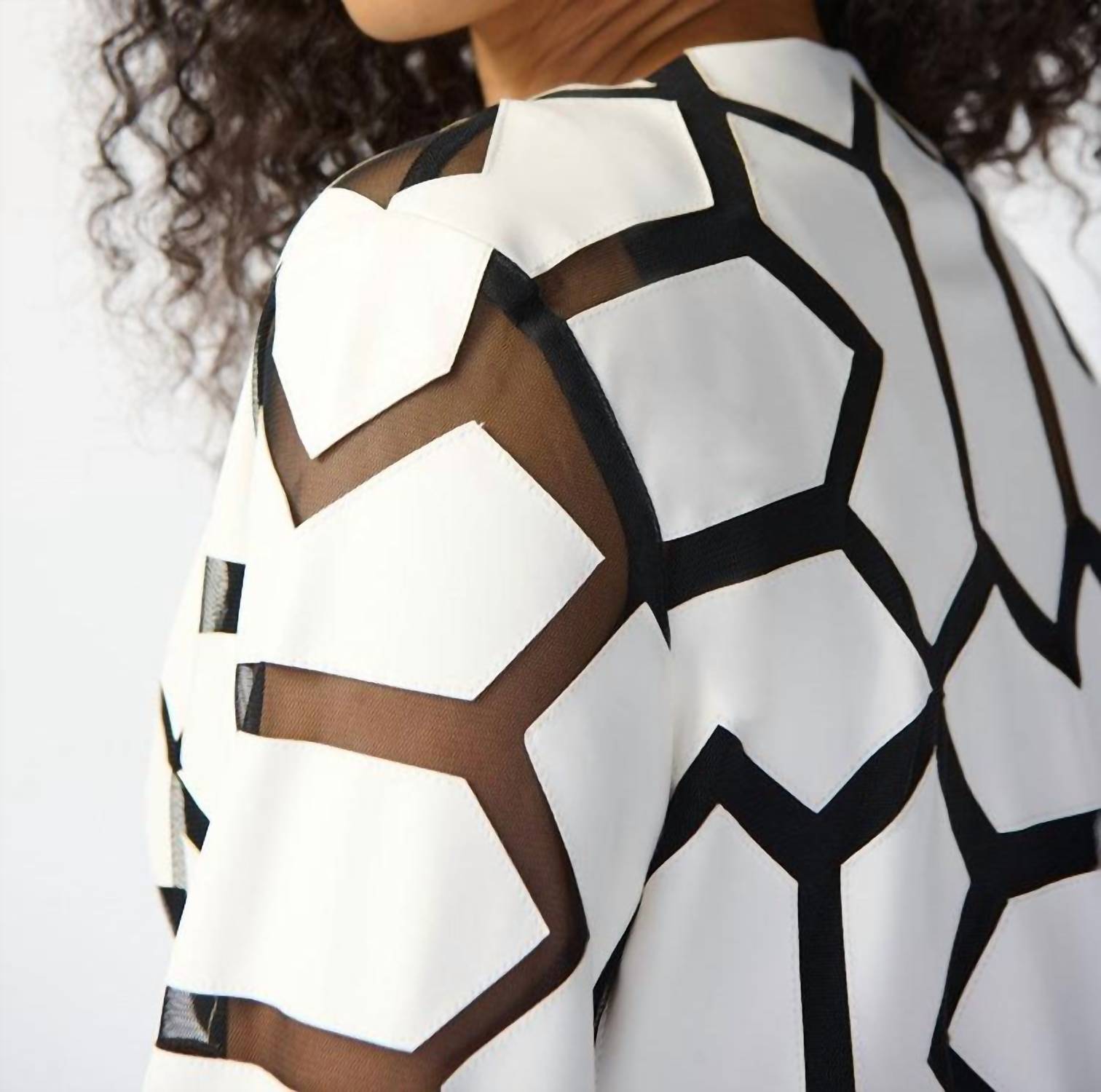 Joseph Ribkoff Lyssa Laser-cut Leatherette On Mesh Jacket in vanilla and black - women's jacket - view 4
