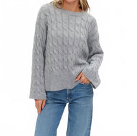 SIX/FIFTY Cable Knit Side Slit Sweater Top in heather grey - women's sweater
