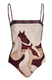 JUAN DE DIOS Las Balsas Reversible One Piece Swimsuit in horses - women's swimwear - alternate view