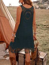 Newself Collection Bohemian Fringed Sleeveless Dress in dark teal - women's dress - alternate view