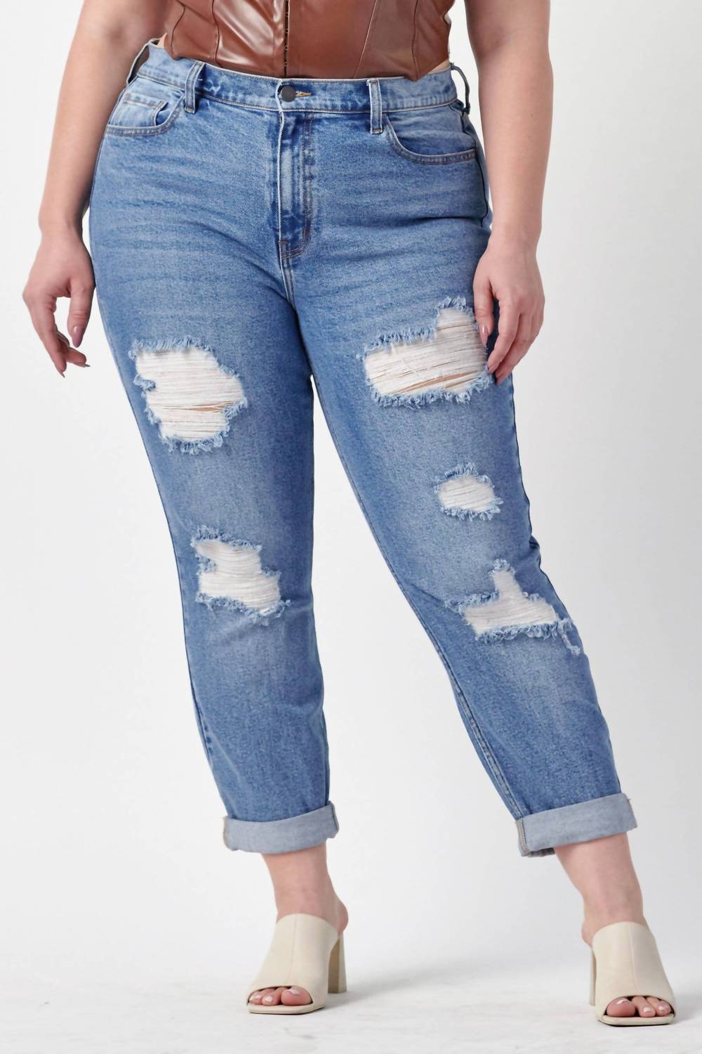 Cello - Women's Ripped Straight Fit Jeans - Plus