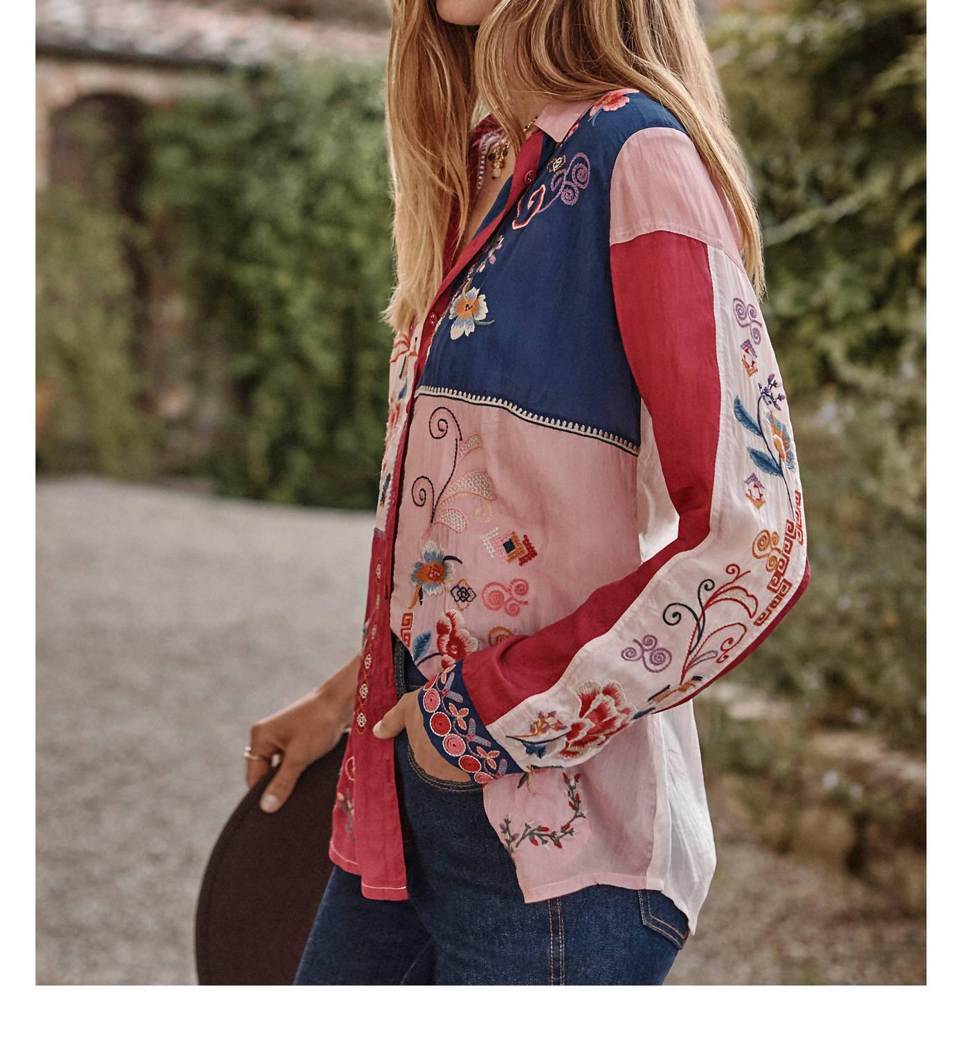 Johnny Was MARCIA COLOR BLOCK SHIRT in red bud - women's blouse - view 6