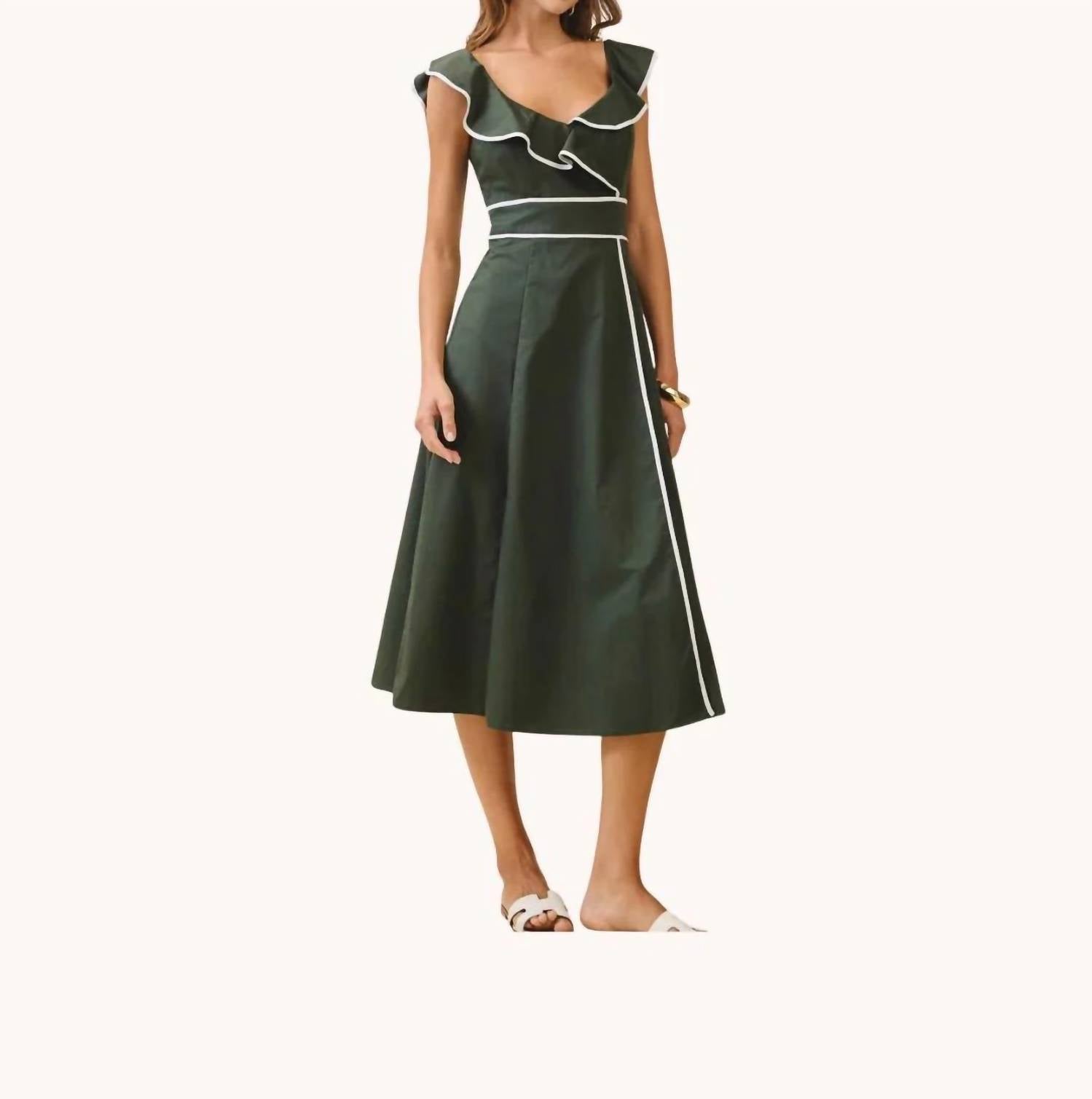 Tcec - Ruffle Neck Bodice Midi Dress