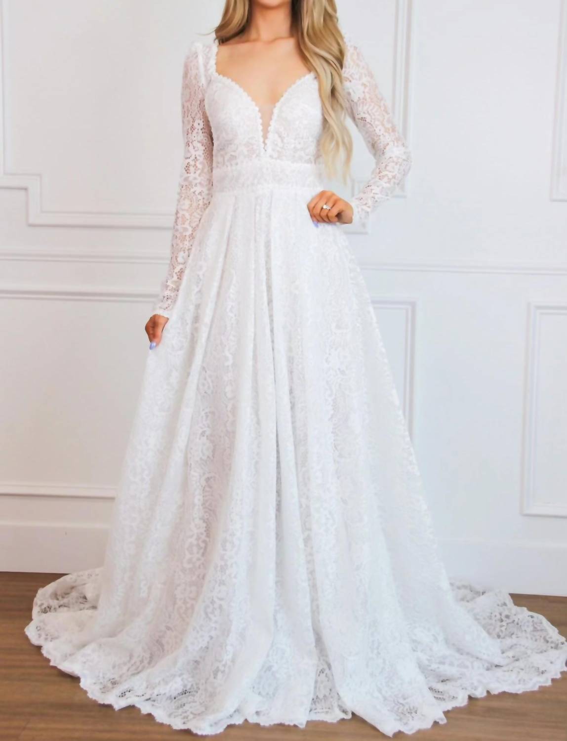 Cinderella Divine - Oriana Lace A Line Detachable Long Sleeve Wedding Dress