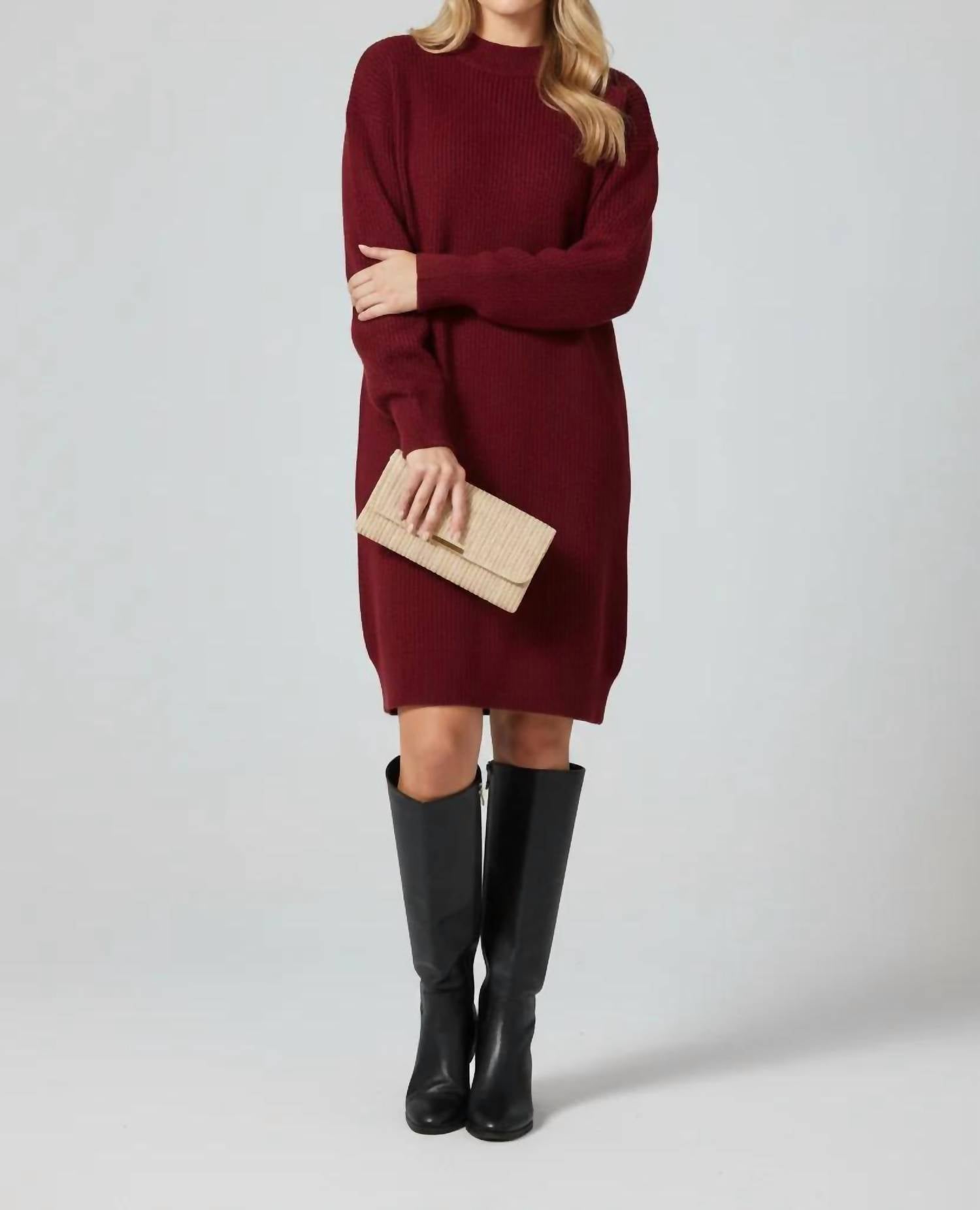 Vine & Love - Pocket Detail Long Sleeve Rib Knitted Dress