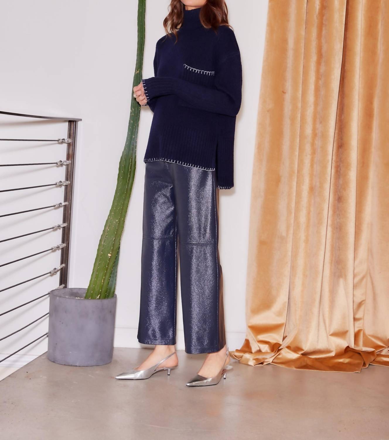 Fifteen Twenty - Faux Patent Leather Cropped Pants