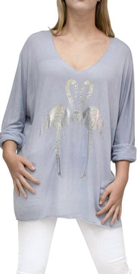 Gigi Moda - Flamingo V-neck Long Top