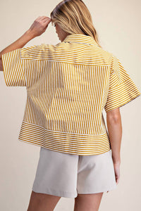 Glam - Neck Band Short Sleeve Button Down Top