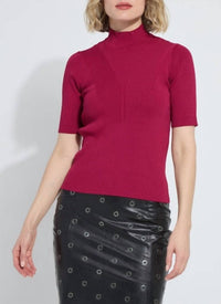 Lysse Benadette Short Sleeve Ribbed Top in fuchsia red - women's blouse
