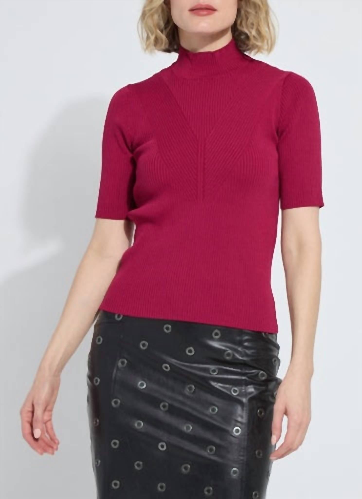 Lysse Benadette Short Sleeve Ribbed Top in fuchsia red - women's blouse