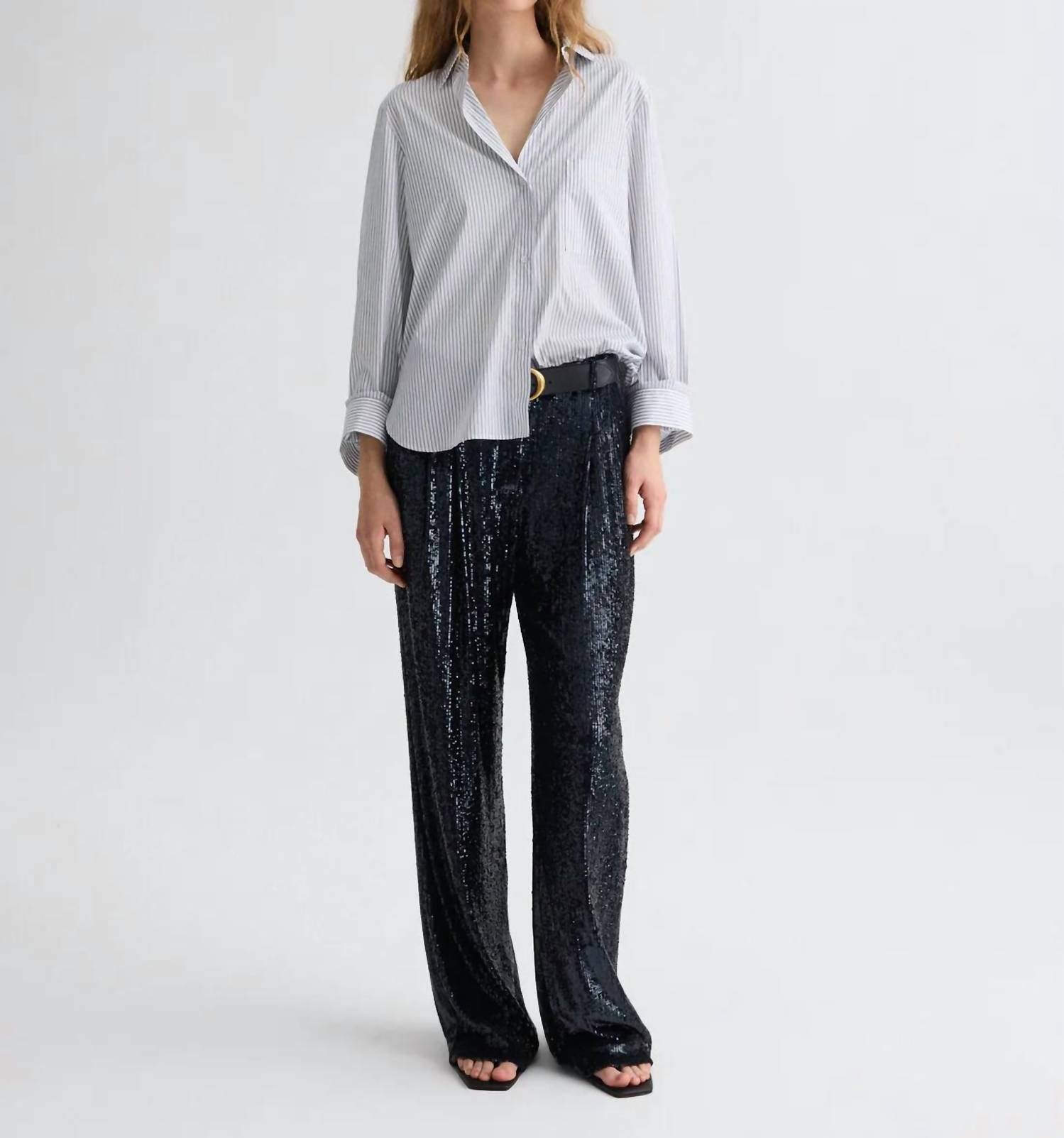 TWP Next Morning Shirt in white midnight - women's long sleeve top - detail view
