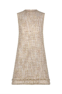 Mac Duggal - Beaded Trim A-line Mini Shift Tweed Dress