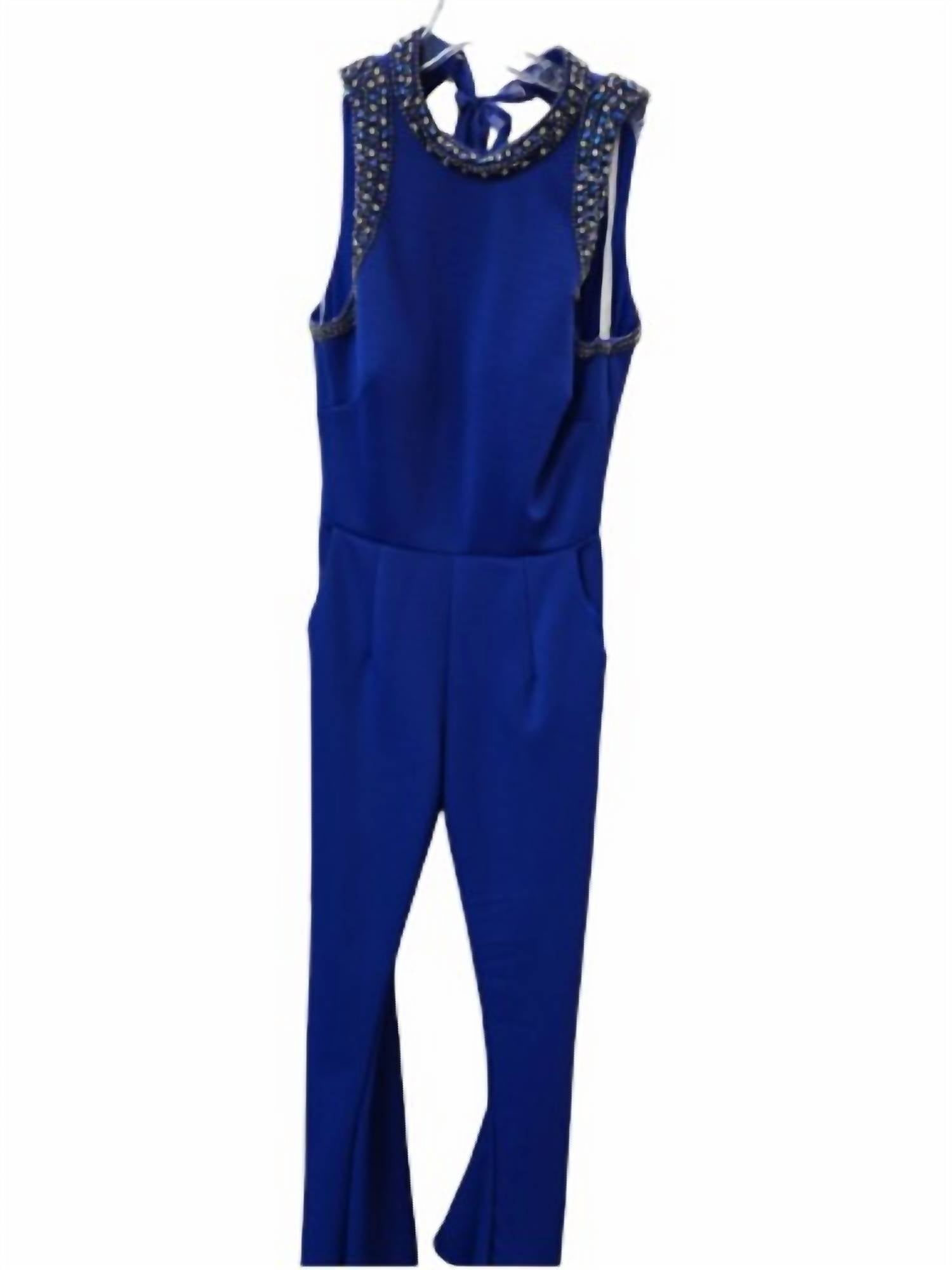 Karishma Creations - Women's Formal Sleeveless High Neck Jumpsuit With Gemstone Trim