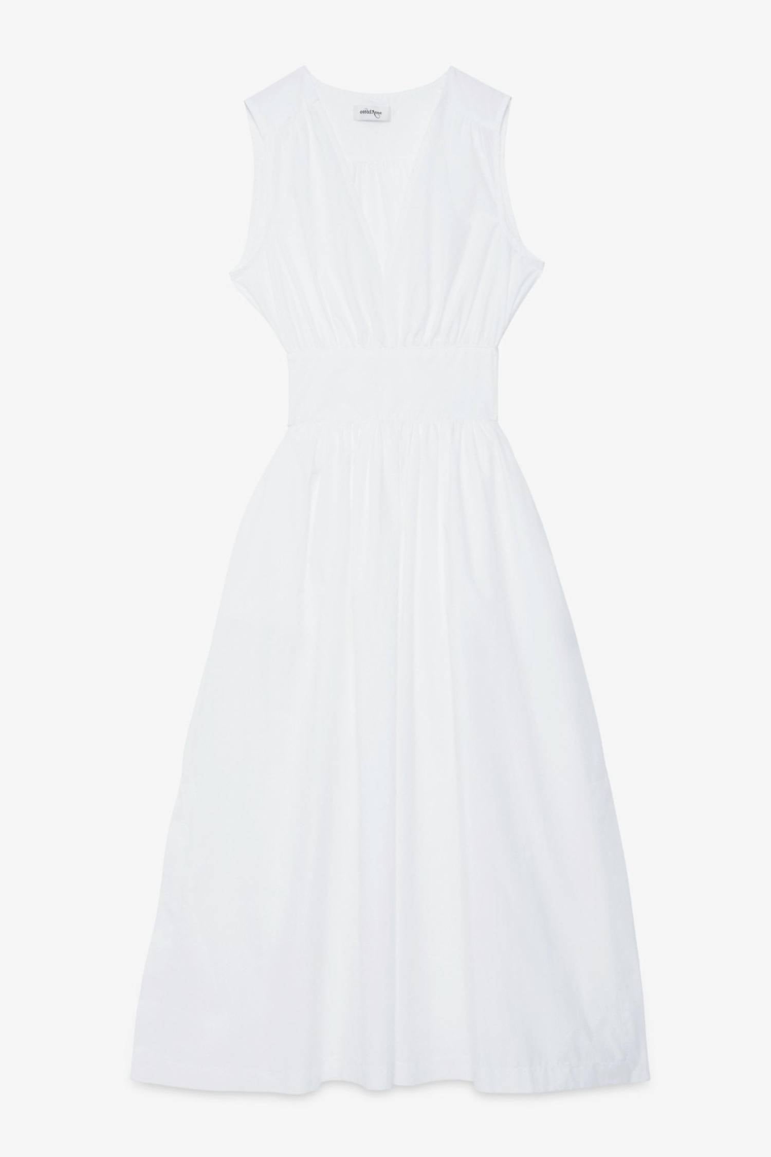 Ottod'ame Poplin V-neck Long Dress in bianco - women's dress - view 4