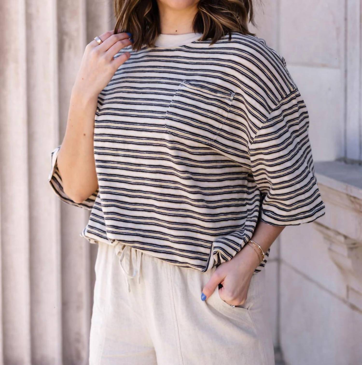 Free People - All Love Stripe Oversized Pocket Tee